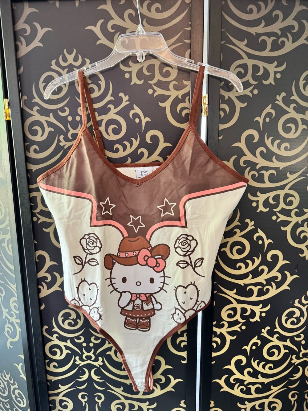 Hello Kitty Brown & Cream Cowboy Graphic Bodysuit